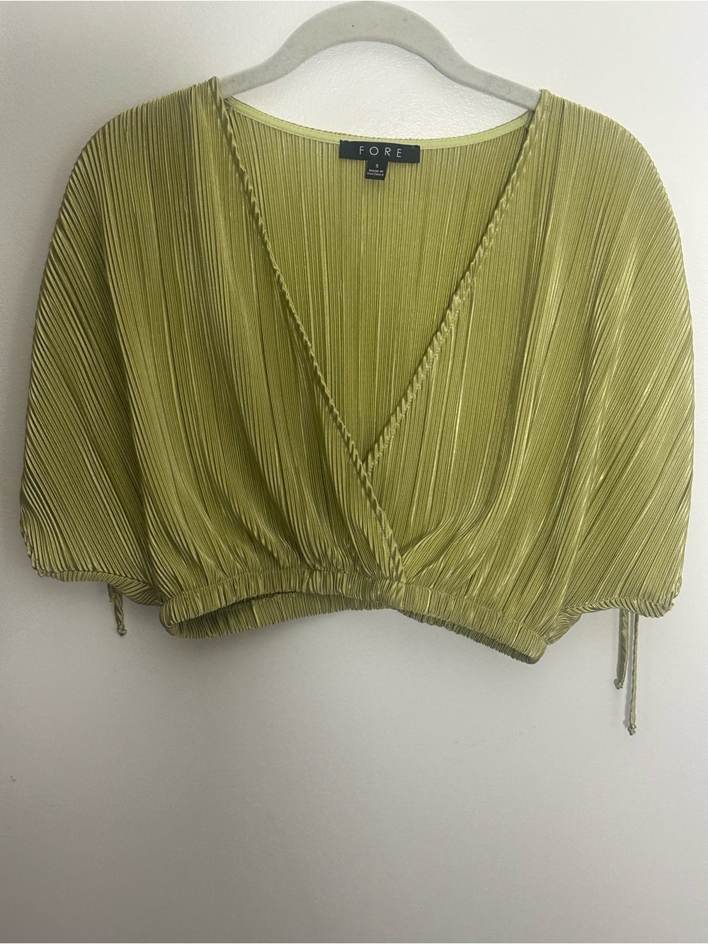 FORE Pleated Wrap Crop Top in Olive